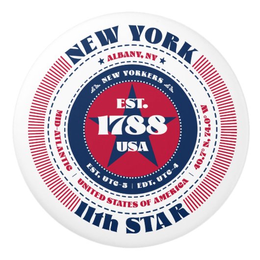 ニューヨークアメリカ州赤白青タイポグラフィ セラミックノブ (正面)
