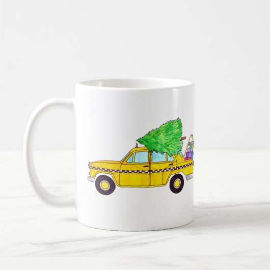 ニューヨークイエローキャブのタクシーのクリスマスプレゼント コーヒーマグカップ (左)