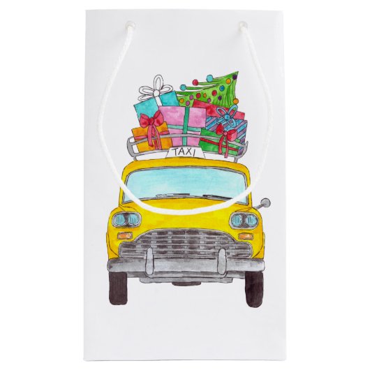 ニューヨークイエローキャブのタクシーのクリスマスプレゼント スモールペーパーバッグ (裏面)