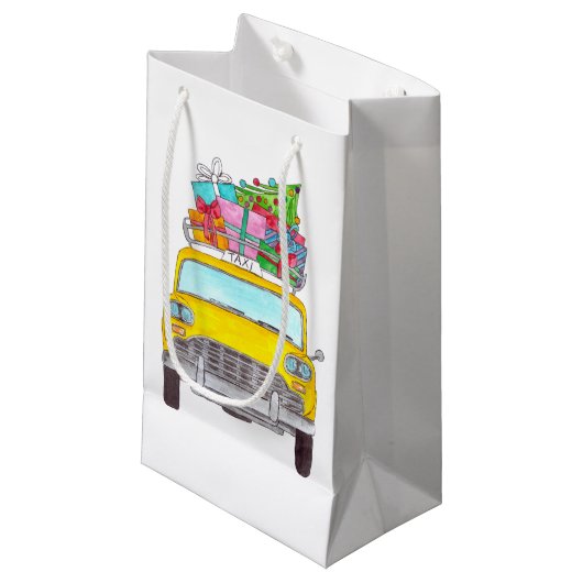 ニューヨークイエローキャブのタクシーのクリスマスプレゼント スモールペーパーバッグ (正面アングル)