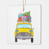 ニューヨークイエローキャブのタクシーのクリスマスプレゼント セラミックオーナメント (左)