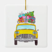 ニューヨークイエローキャブのタクシーのクリスマスプレゼント セラミックオーナメント (裏面)