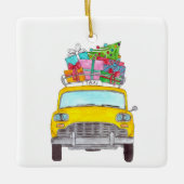 ニューヨークイエローキャブのタクシーのクリスマスプレゼント セラミックオーナメント (正面)