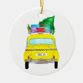 ニューヨークイエローキャブのタクシーのクリスマスプレゼント セラミックオーナメント (正面)