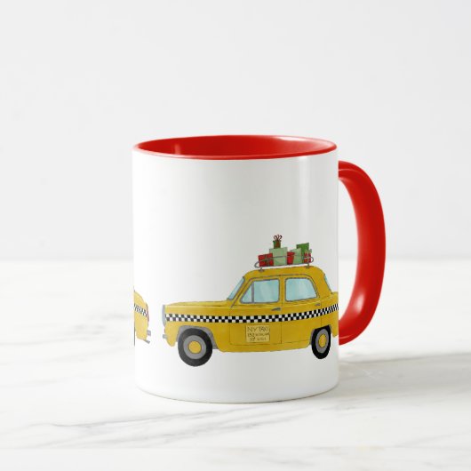 ニューヨークイエローキャブのタクシーのクリスマスプレゼント マグカップ (正面右)