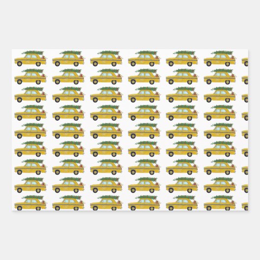 ニューヨークイエローキャブのタクシーのクリスマスプレゼント ラッピングペーパーシート (正面2)