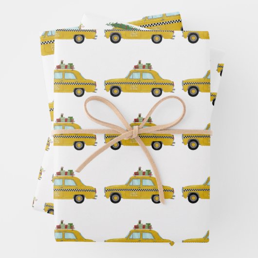 ニューヨークイエローキャブのタクシーのクリスマスプレゼント ラッピングペーパーシート (インサイチュ)