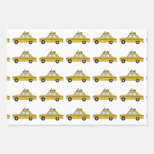 ニューヨークイエローキャブのタクシーのクリスマスプレゼント ラッピングペーパーシート (正面)