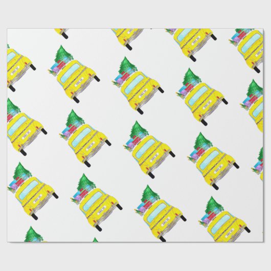 ニューヨークイエローキャブのタクシーのクリスマスプレゼント ラッピングペーパー (フラット)