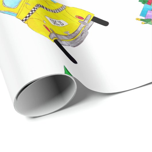 ニューヨークイエローキャブのタクシーのクリスマスプレゼント ラッピングペーパー (ロールコーナー)