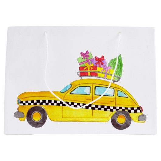 ニューヨークイエローキャブのタクシーのクリスマスプレゼント ラージペーパーバッグ (正面)