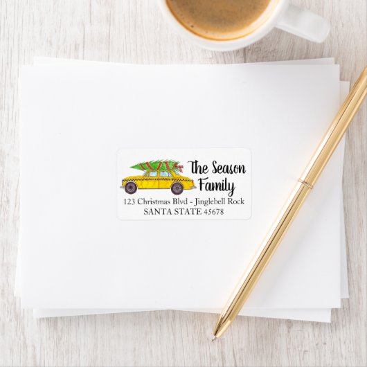 ニューヨークイエローキャブタクシーのクリスマスツリー ラベル (インサイチュ)