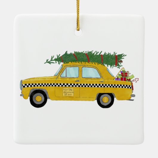ニューヨークイエローキャブタクシークリスマスツリー セラミックオーナメント (裏面)