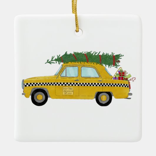 ニューヨークイエローキャブタクシークリスマスツリー セラミックオーナメント (正面)