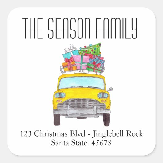 ニューヨークイエロータクシーキャブクリスマスギフト スクエアシール (正面)