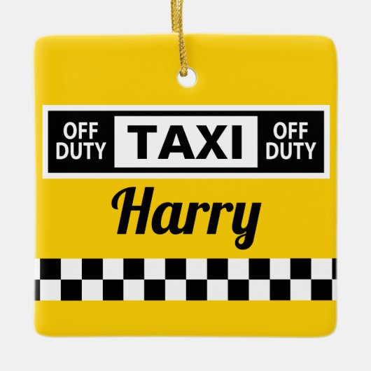 ニューヨークイエロータクシーキャブドライバおもしろい セラミックオーナメント (正面)