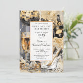 ニューヨークイブパーティー 水彩 ゴールドグリッター 招待状 (スタンド正面)