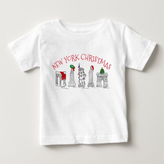 ニューヨーククリスマスNYCホリデーランドマークスブルックリン ベビーTシャツ (正面)