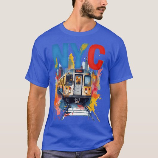 ニューヨークサブウェイNYC雨水彩画スタイル Tシャツ (正面)