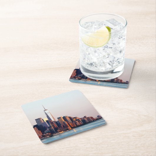 ニューヨークサンセットスカイラインビューオブワールドトレードセンター スクエアペーパーコースター (インサイチュ)