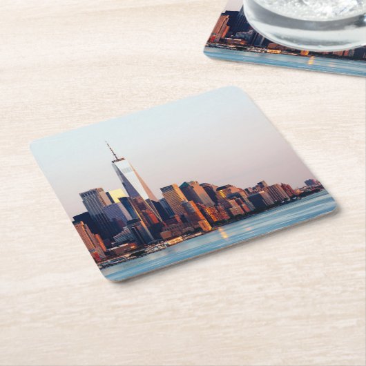 ニューヨークサンセットスカイラインビューオブワールドトレードセンター スクエアペーパーコースター (アングル)