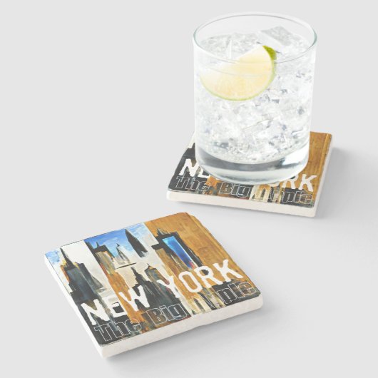 ニューヨークザ絵画ビッグApple抽象芸術のTシャツ ストーンコースター (横)