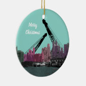 ニューヨークシティのクレーンの操縦士の30年代のスカイラインの漫画 セラミックオーナメント (右)