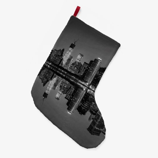 ニューヨークシティのスカイラインの景色の写真 ラージクリスマスストッキング (正面 (吊り時))
