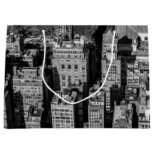 ニューヨークシティのスカイラインの景色の写真 ラージペーパーバッグ (正面)