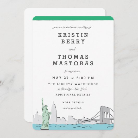ニューヨークシティのスカイラインの結婚式招待状 招待状 (正面/裏面)
