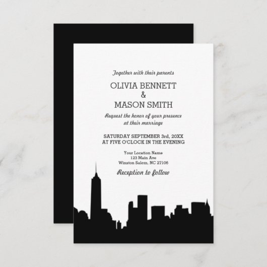 ニューヨークシティのスカイラインの都市景観の結婚式招待状 招待状 (正面/裏面)