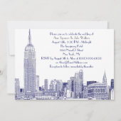 ニューヨークシティのスカイライン01 エッチングされたウェディング招待状2 青 招待状 (裏面)