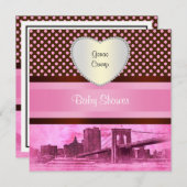 ニューヨークシティのスカイライン ブルックリンブリッジ ボート 3時間 ベビーシャワー 招待状 (正面/裏面)