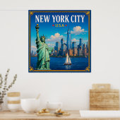 🗽 ニューヨークシティのスカイライン マンハッタンからの思い出 🗽 ポスター (キッチン)