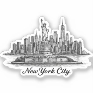 ニューヨークシティのスカイライン・ラインアートイラスト シール