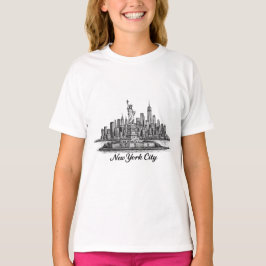 ニューヨークシティのスカイライン・ラインアートイラスト Tシャツ