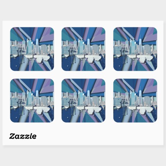 ニューヨークシティのスカイライン|青い3D スクエアシール (シート)