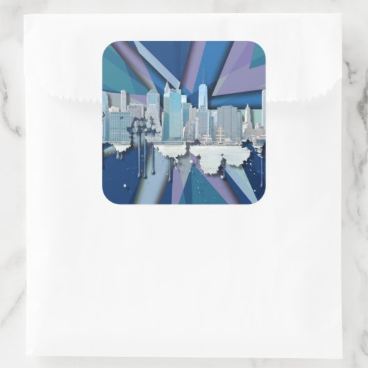 ニューヨークシティのスカイライン|青い3D スクエアシール (バッグ)