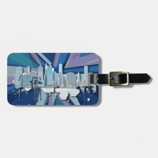 ニューヨークシティのスカイライン|青い3D ラゲッジタグ (正面横)