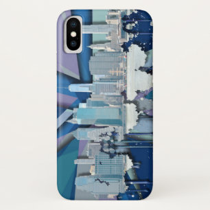 ニューヨークシティのスカイライン 青い3D iPhone X ケース