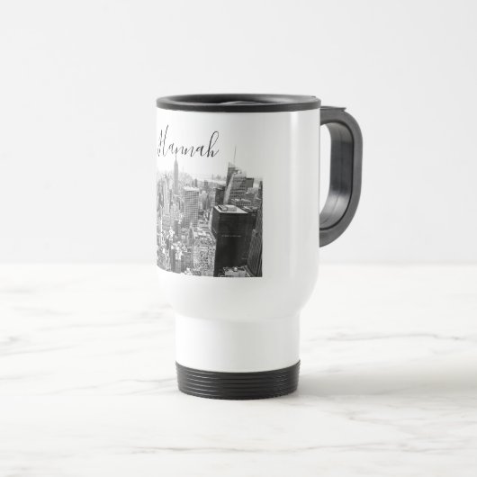 ニューヨークシティのスカイラインPersonnalised トラベルマグ (正面右)