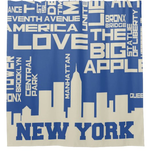 ニューヨークシティのタイポグラフィポスター シャワーカーテン (正面)