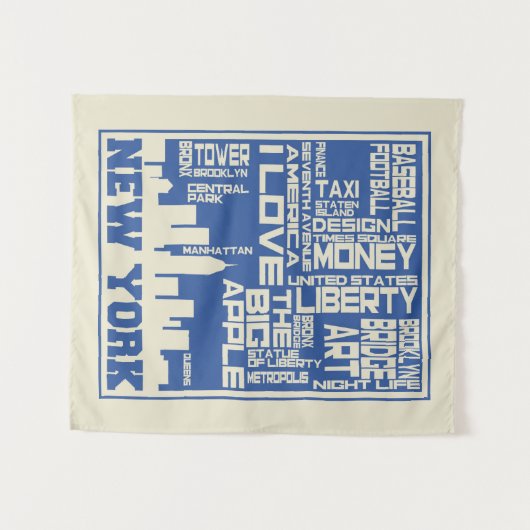 ニューヨークシティのタイポグラフィポスター タペストリー (正面(横))