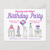 ニューヨークシティのランドマーク 誕生日パーティー インビテーションポストカード (正面)
