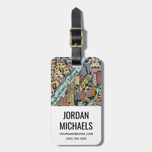ニューヨークシティの手描きの地図 ラゲッジタグ (正面縦)
