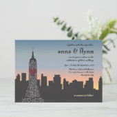 ニューヨークシティの日没のスカイラインの結婚式招待状 招待状 (スタンド正面)