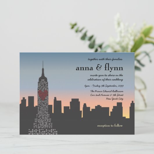 ニューヨークシティの日没のスカイラインの結婚式招待状 招待状 (スタンド正面)