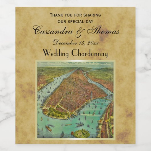 ニューヨークシティの旧式な地図動揺してなBG ワインラベル (シングルラベル)