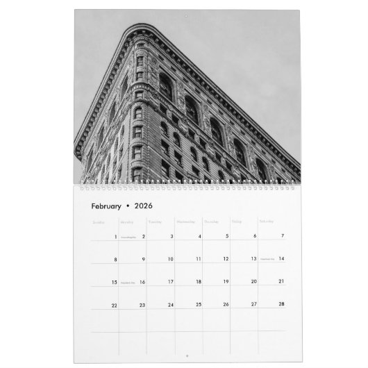 ニューヨークシティの画像的な白黒写真 カレンダー (2月 2026)