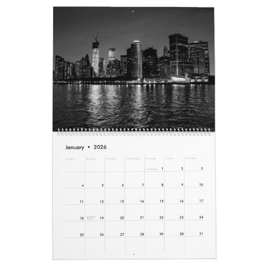 ニューヨークシティの画像的な白黒写真 カレンダー (1月 2026)